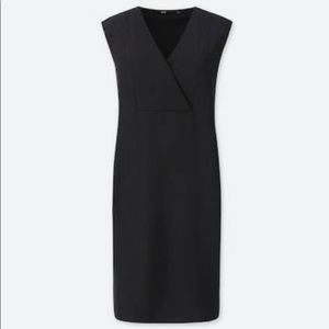 Uniqlo V Neck Drape Black Midi Dress Size XS